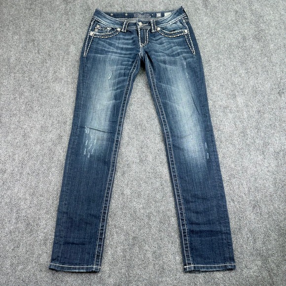 Miss Me Denim - Miss Me Jeans Womens 27 (Fits 30x31) Dark Wash Skinny Buckle Flap Pocket Denim